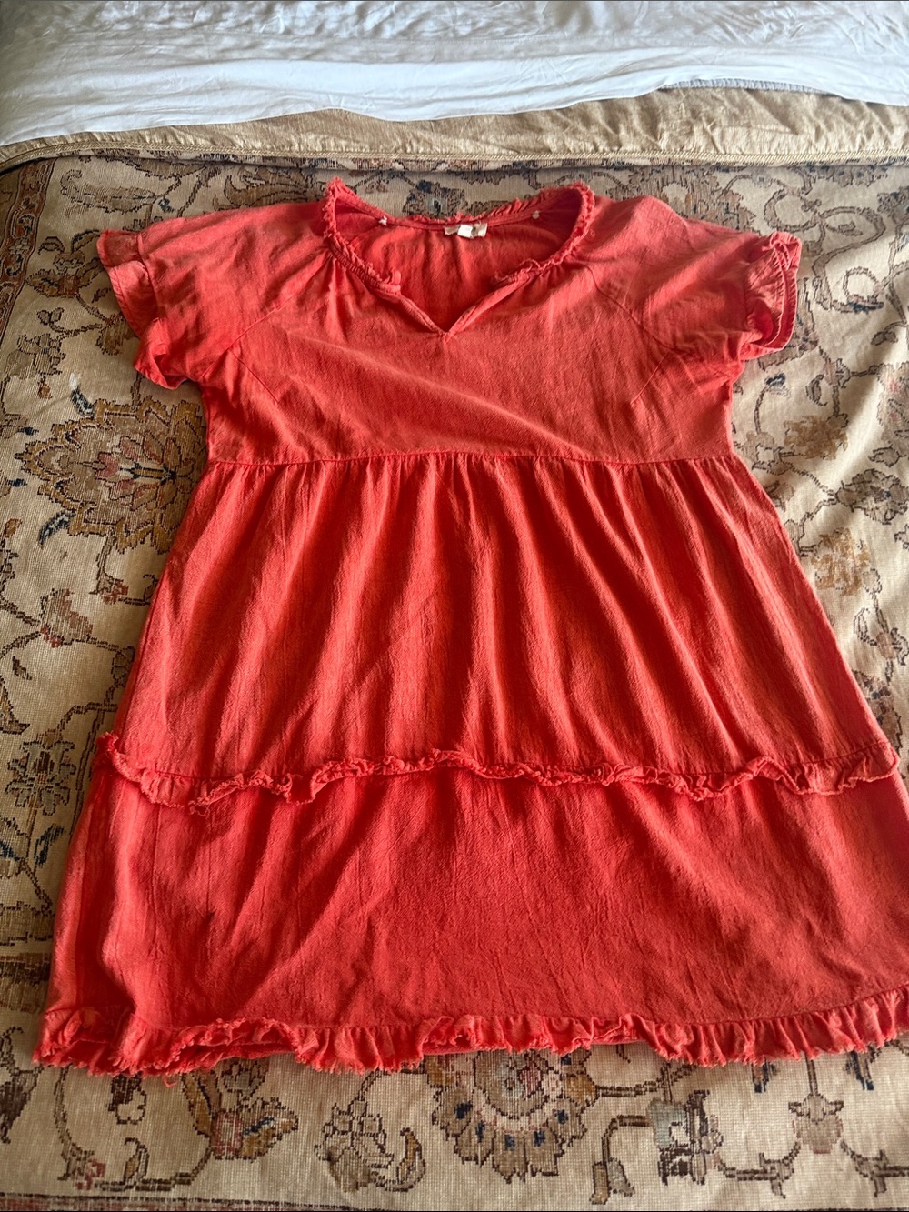 Umgee Coral-Red Ruffle Tiered Womens Medium Dress